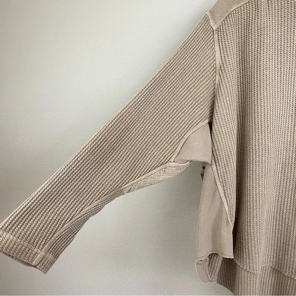 Free People FP One Blake Thermal Waffle Knit Patch Elbows Top Moon Rock Size S - Picture 5 of 8